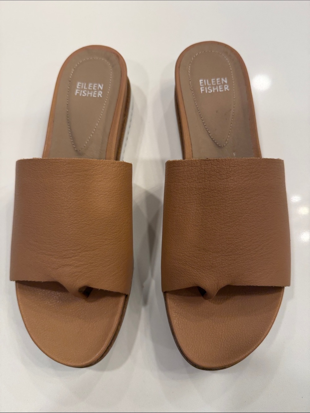 Eileen Fisher Cognac Leather Slide Mules